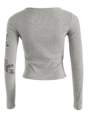 Crop Top mit Blumenmuster und Strasssteinen