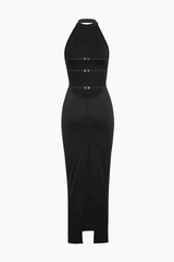 Halter Neck Backless Slit Midi Dress - HouseofHalley