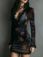 Velvet Printed Cheongsam Dress