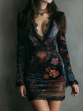 Velvet Printed Cheongsam Dress