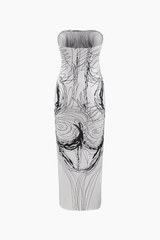 Line Print Strapless Midi Dress - HouseofHalley
