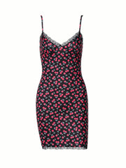 Nadya Cherry Print Mini Dress in Black