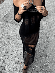 Patchwork Distressed Halter Bodycon Maxi Dress - HouseofHalley