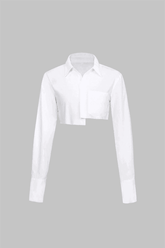 Pocket-Detail Raw Hem Crop Shirt - HouseofHalley