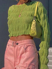 Gerüschtes, ausgestelltes Langarm-T-Shirt