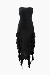 Ruffle Hem Slit Strapless Midi Dress - HouseofHalley
