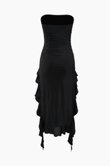 Ruffle Hem Slit Strapless Midi Dress - HouseofHalley