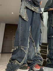 Street Frayed Patch Splice Mopping Boyfriend Jeans - HouseofHalley