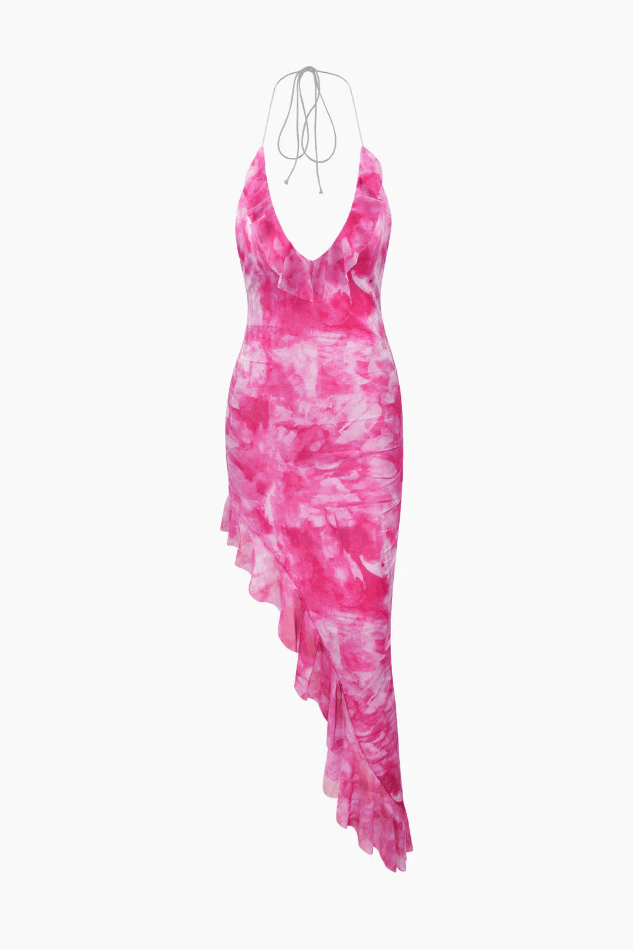 Tie Dye Halter Asymmetric Midi Dress - HouseofHalley
