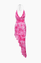 Tie Dye Halter Asymmetric Midi Dress - HouseofHalley