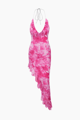Tie Dye Halter Asymmetric Midi Dress - HouseofHalley
