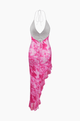 Tie Dye Halter Asymmetric Midi Dress - HouseofHalley