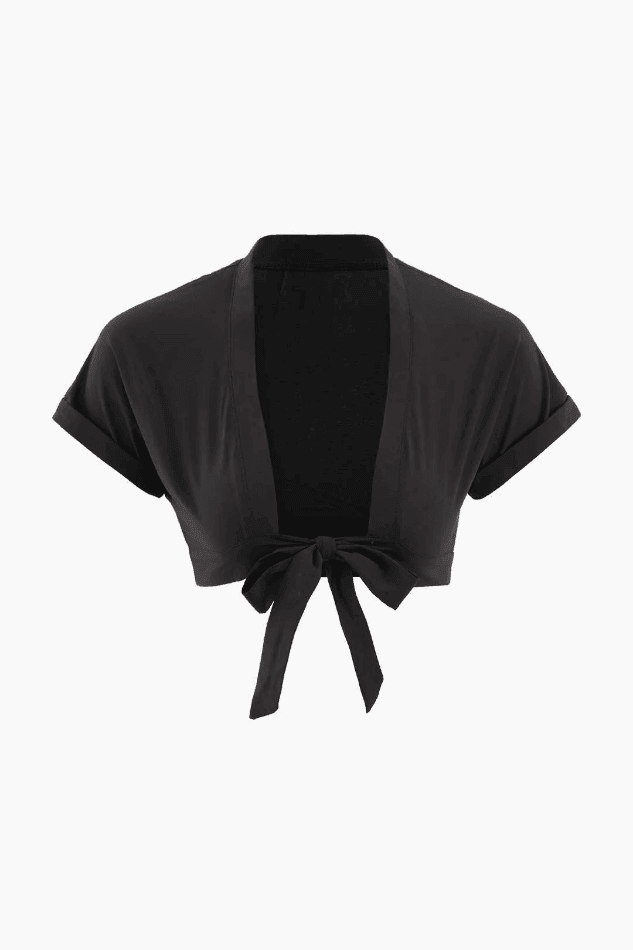 Tie Front Rolled Cuff Crop Blouse - HouseofHalley