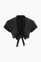 Tie Front Rolled Cuff Crop Blouse - HouseofHalley