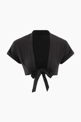 Tie Front Rolled Cuff Crop Blouse - HouseofHalley