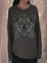 Vintage Print Oversized Long Sleeve Tee - HouseofHalley