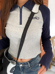 Vintage Raglan Half Zipper Long Sleeve Tee - HouseofHalley