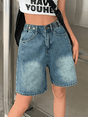 Vintage Washed Blue Cropped Denim Shorts - HouseofHalley
