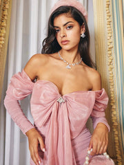 PINK BOWKNOT LONG SLEEVE MINI DRESS