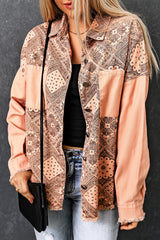 Rosa zerrissene Hemdjacke mit geometrischem Muster und Taschen