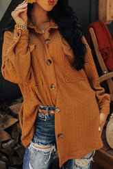 Orangefarbene, strukturierte Oversize-Shacket aus Strick mit Pattentasche