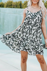 A-Linien-Camisole-Kleid mit gemustertem Muster, Spaghettiträgern und Knöpfen