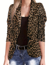 Elegant Leopard Print Open Front Lapel Long Sleeve Blazer