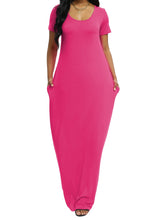 Freizeitkleid in Übergröße, Damen Plus Solid V-Ausschnitt A-Linie Kurzarm Seitentasche Maxi T-Shirt Kleid