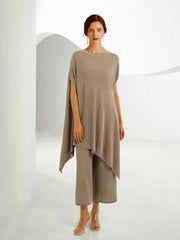 Conjunto de dos piezas de punto irregular suelto con cuello redondo en color liso