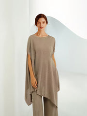 Conjunto de dos piezas de punto irregular suelto con cuello redondo en color liso