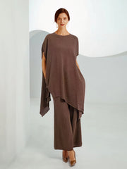 Conjunto de dos piezas de punto irregular suelto con cuello redondo en color liso