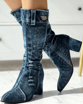 Women's Elegant Pointed Toe Denim Zipper Boots