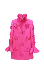 POET SLEEVE FLOWER EMBELLISHED MINI DRESS