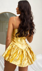 VESTIDO MINI SIN TIRANTES EN AMARILLO