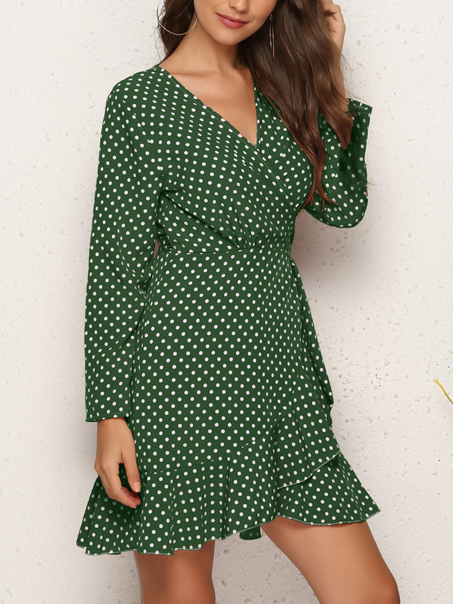Alluring And Stylish Digital Printing Sexy Polka Dot Irregular Mini Dress