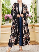 Plus Größe Strickjacke Mantel Farbe Druck Künstlerische Langarm Elegante Chiffon Frauen