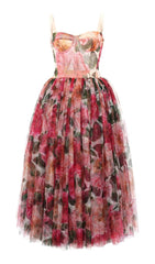 KORSETT-MIDIKLEID MIT BLUMENPRINT IN PINK