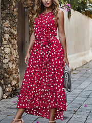 Lockeres, bedrucktes Neckholder-Midikleid ohne Ärmel mit Punkten