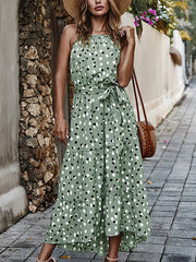 Lockeres, bedrucktes Neckholder-Midikleid ohne Ärmel mit Punkten