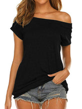 Camiseta informal holgada con hombros descubiertos y mangas murciélago