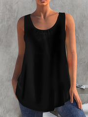 Camiseta básica de tirantes de talla grande, camiseta de tirantes de cuello redondo fruncido liso de talla grande para mujer, elástica y de corte medio