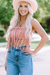 Rosa Bandeau-Crop-Tanktop mit Quaste und Kordelzug