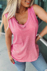 Rosa Tanktop mit V-Ausschnitt und schlichter Naht