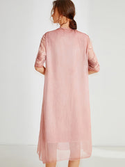 Größe Kurve Kleider Mode Schlank Stitching Stickerei Midi Kleid