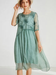 Größe Kurve Kleider Mode Schlank Stitching Stickerei Midi Kleid