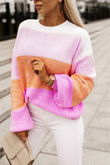 Rosa Pullover mit überschnittenen Schultern und Farbblockdesign