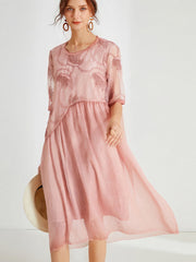 Größe Kurve Kleider Mode Schlank Stitching Stickerei Midi Kleid