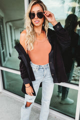 Oranger gerippter Tanktop-Bodysuit aus Strick