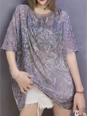 Short-Sleeved Print Hot Diamond Loose T-Shirt