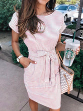 Tunika Gestreiftes Rundhals Kurzarm Minikleid